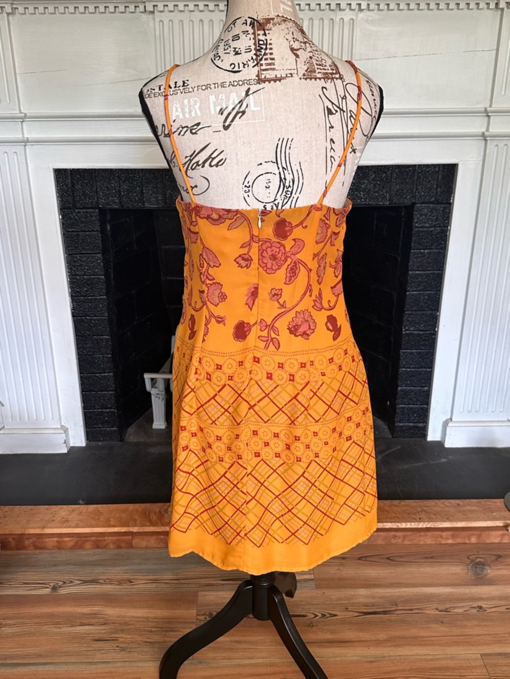 Vintage Rampage Burnt Orange Floral Mini Dress Y2K Spaghetti Strap 90s - Picture 15 of 15